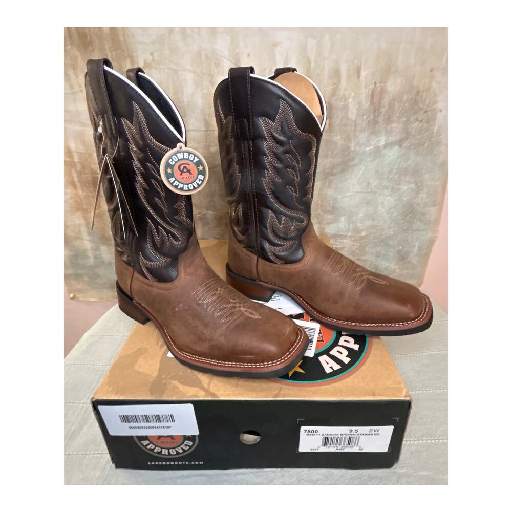 Laredo Montana 7800 Men's Western Cowboy Boot Sand Chocolate Leather 9.5 EW Wide